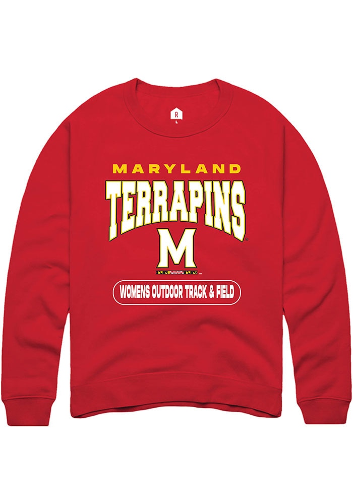 Maryland Terrapins Mens Red Womens Outdoor Track & Field Long Sleeve Crew Sweatshirt