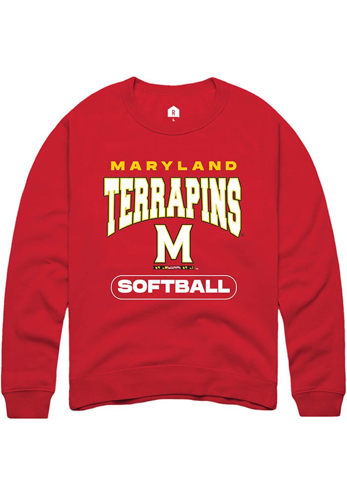 Maryland Terrapins Mens Red Softball Long Sleeve Crew Sweatshirt