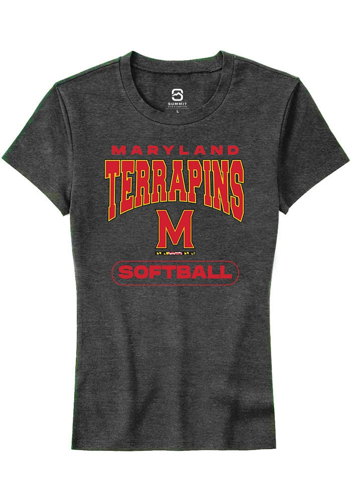 Maryland Terrapins Womens Charcoal Softball Short Sleeve T-Shirt