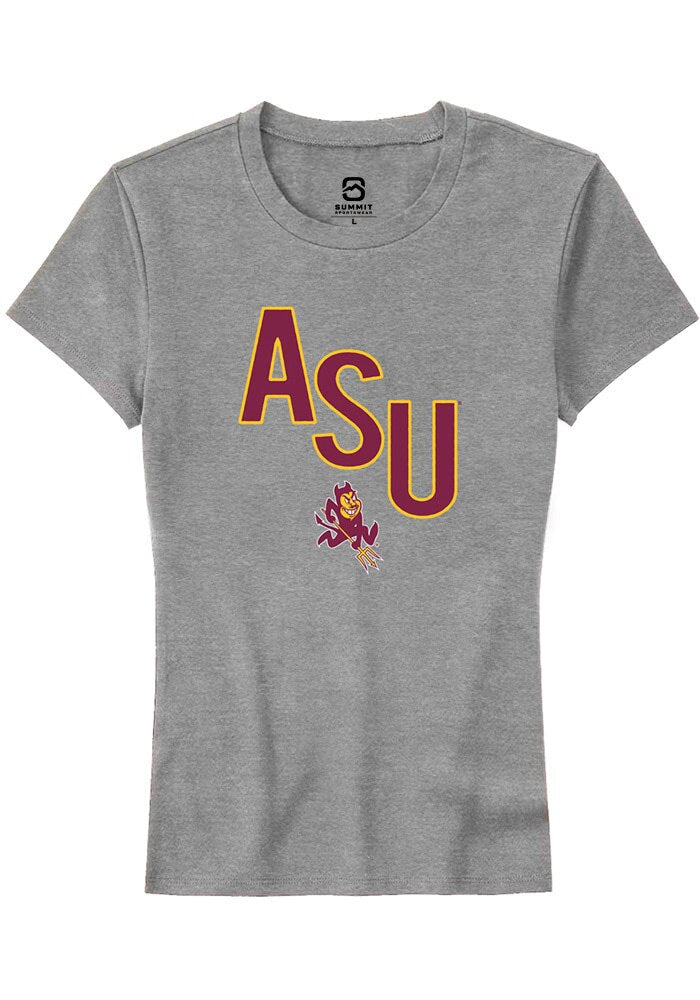 Arizona State Sun Devils Womens Grey Initials Short Sleeve T-Shirt