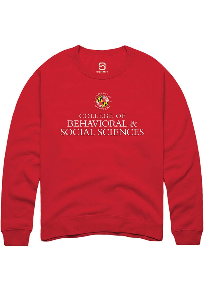 Maryland Terrapins Mens Red College of Behavioral and Social Sciences Long Sleeve Crew Sweatshirt