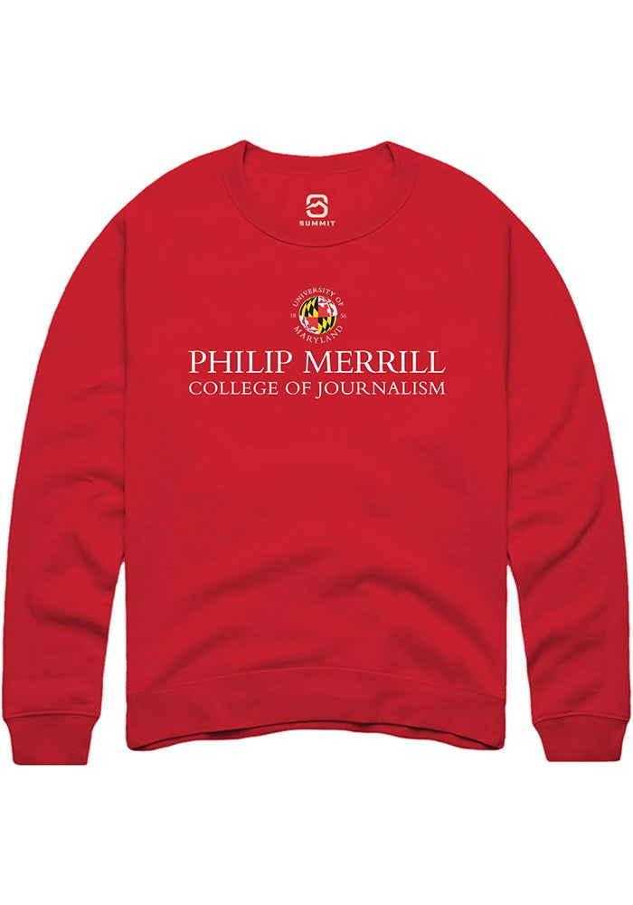 Maryland Terrapins Mens Red Philip Merrill College of Journalism Long Sleeve Crew Sweatshirt
