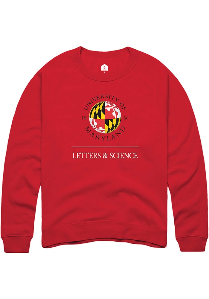 Maryland Terrapins Mens Red Letters & Science Long Sleeve Crew Sweatshirt