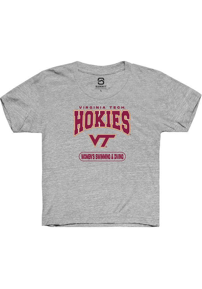 Virginia Tech Hokies Youth Grey Women's Swimming & Diving Short Sleeve T-Shirt