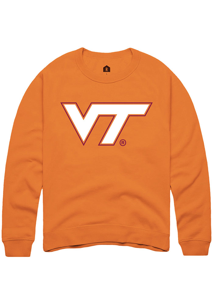 Virginia Tech Hokies Mens Orange Alt Logo Long Sleeve Crew Sweatshirt