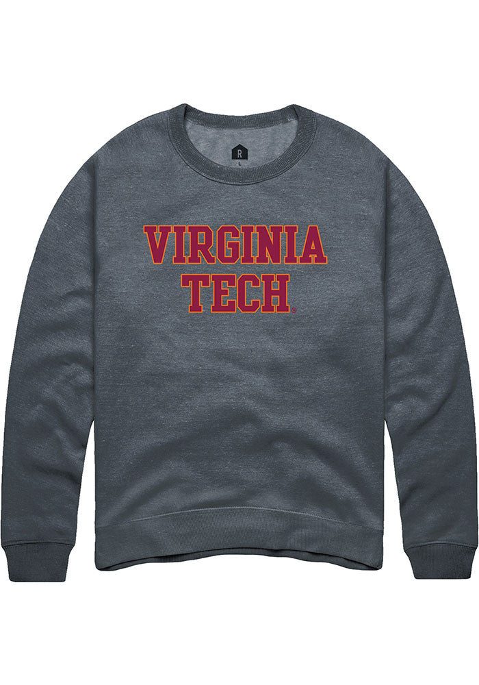Virginia Tech Hokies Mens Charcoal Straight Block Long Sleeve Crew Sweatshirt