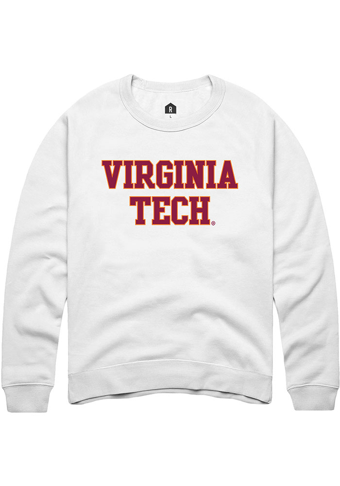 Virginia Tech Hokies Mens White Straight Block Long Sleeve Crew Sweatshirt