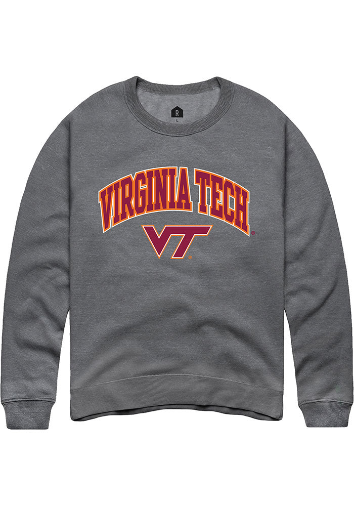 Virginia Tech Hokies Mens Grey Arch Logo Long Sleeve Crew Sweatshirt
