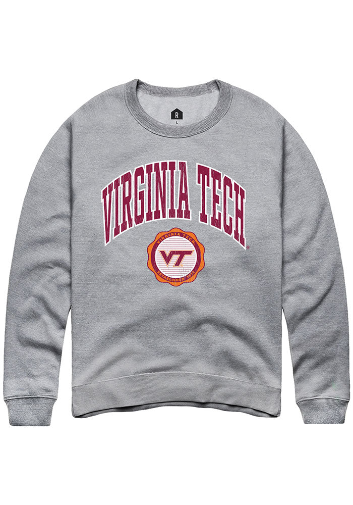 Virginia Tech Hokies Mens Grey Arch Seal Long Sleeve Crew Sweatshirt