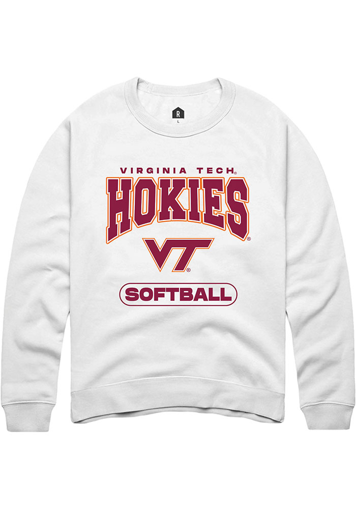 Virginia Tech Hokies Mens White Softball Long Sleeve Crew Sweatshirt