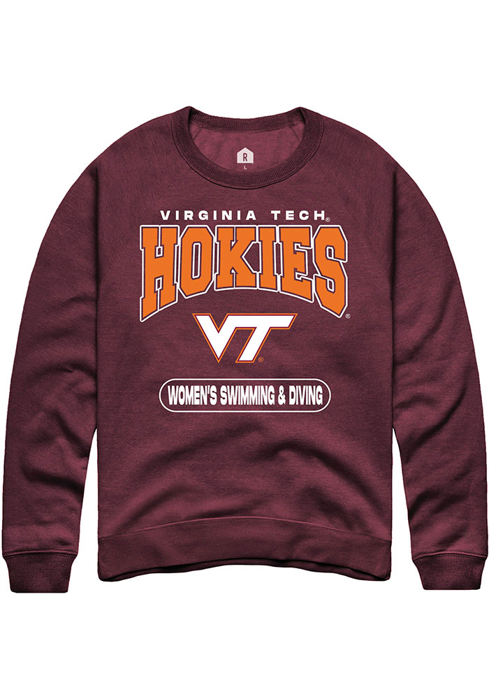 Virginia Tech Hokies Mens Maroon Women's Swimming & Diving Long Sleeve Crew Sweatshirt