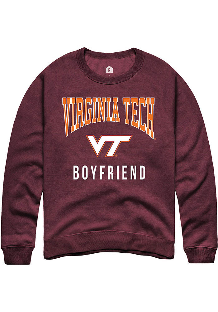 Virginia Tech Hokies Mens Maroon Boyfriend Long Sleeve Crew Sweatshirt