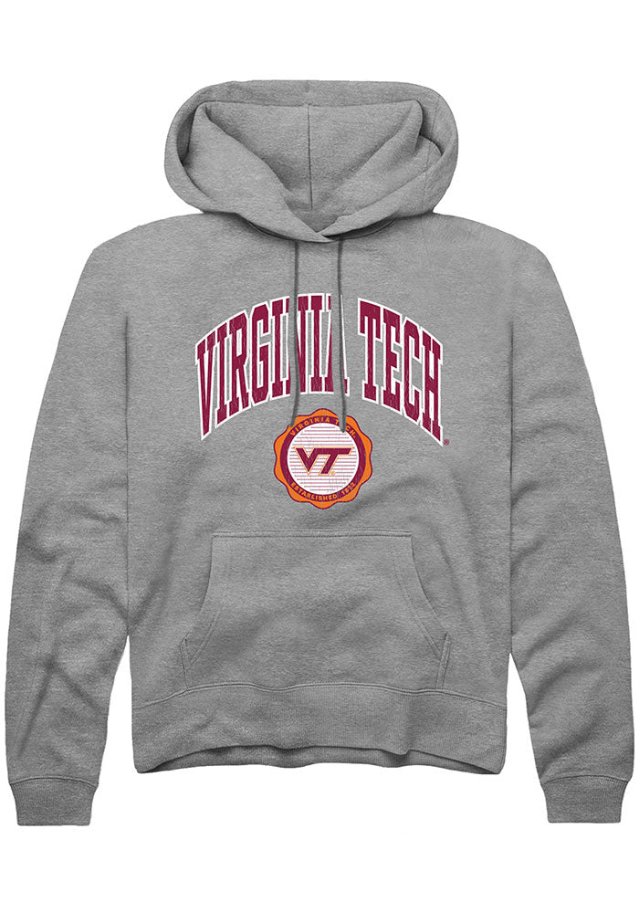 Virginia Tech Hokies Mens Grey Arch Seal Long Sleeve Hoodie