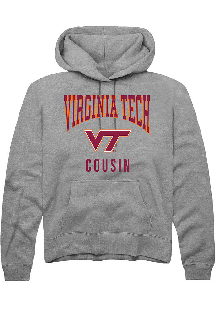 Virginia Tech Hokies Mens Grey Cousin Long Sleeve Hoodie