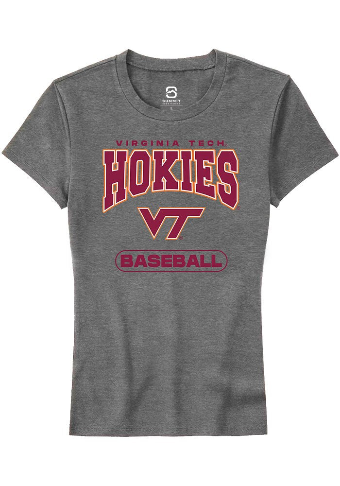 Virginia Tech Hokies Womens Grey Baseball Short Sleeve T-Shirt