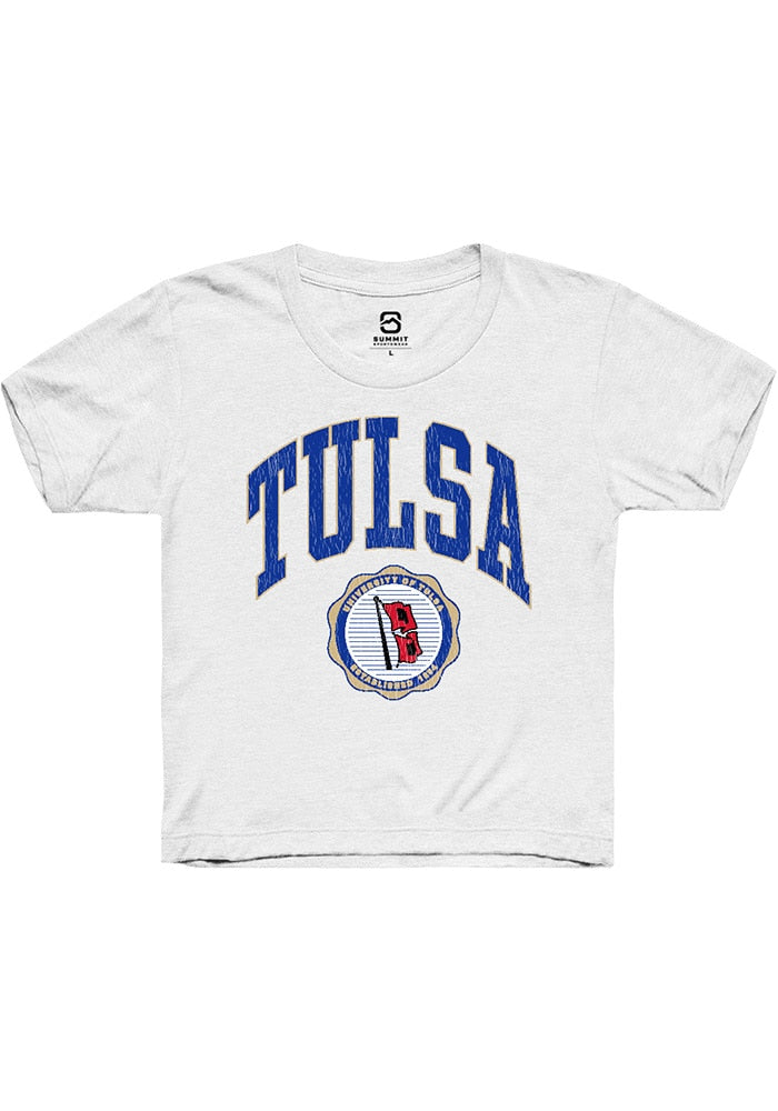 Tulsa Golden Hurricane Youth White Arch Seal Short Sleeve T-Shirt