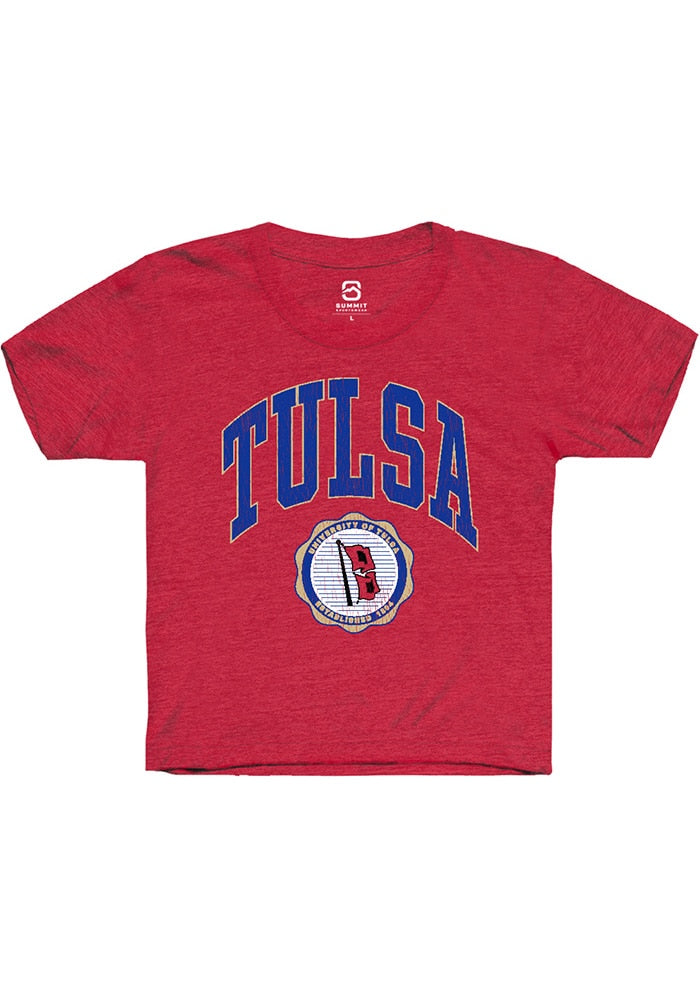 Tulsa Golden Hurricane Youth Red Arch Seal Short Sleeve T-Shirt