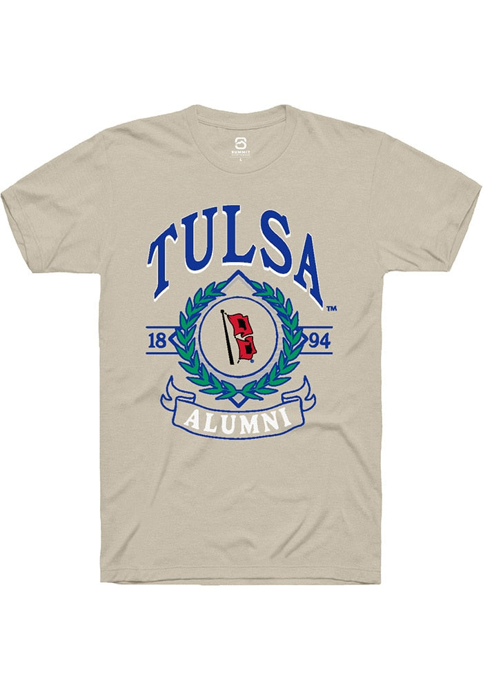 Tulsa Golden Hurricane Mens Tan Alumni Wreath Fashion Short Sleeve T-Shirt