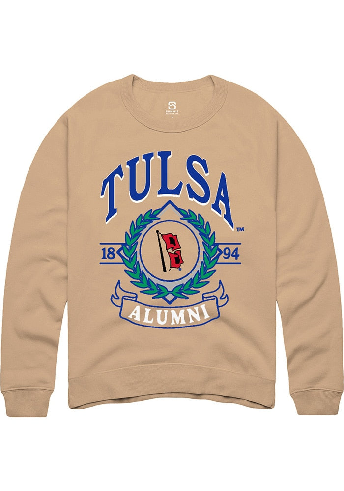 Tulsa Golden Hurricane Mens Tan Alumni Wreath Crew Sweatshirt
