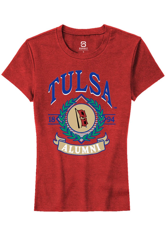 Tulsa Golden Hurricane Womens Red Alumni Wreath Short Sleeve T-Shirt