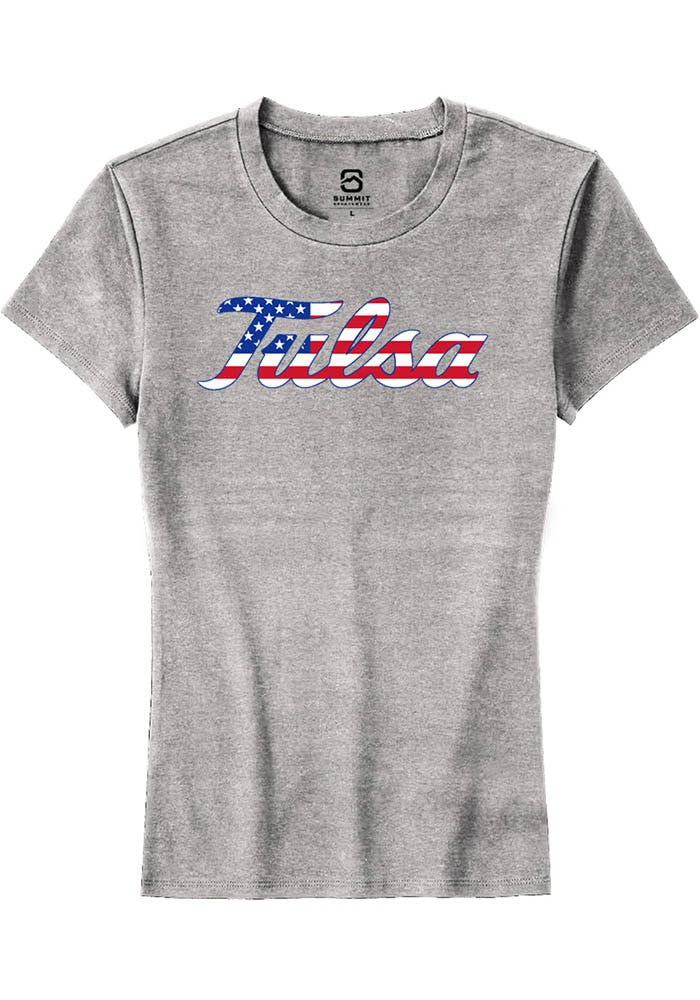 Tulsa Golden Hurricane Womens Grey US Flag Short Sleeve T-Shirt