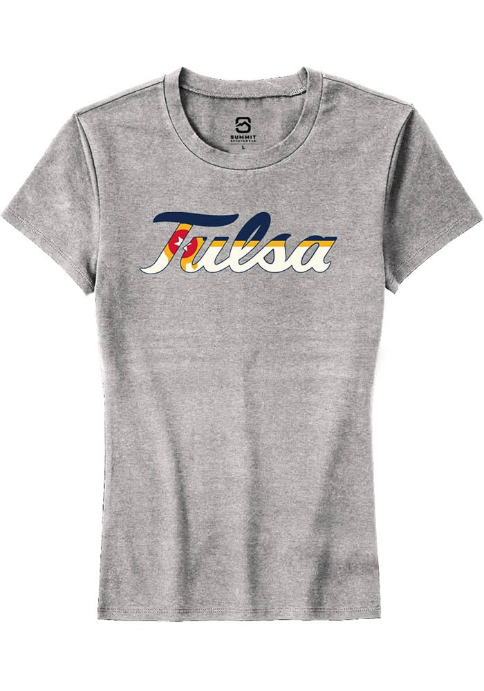 Tulsa Golden Hurricane Womens Grey City Flag Short Sleeve T-Shirt