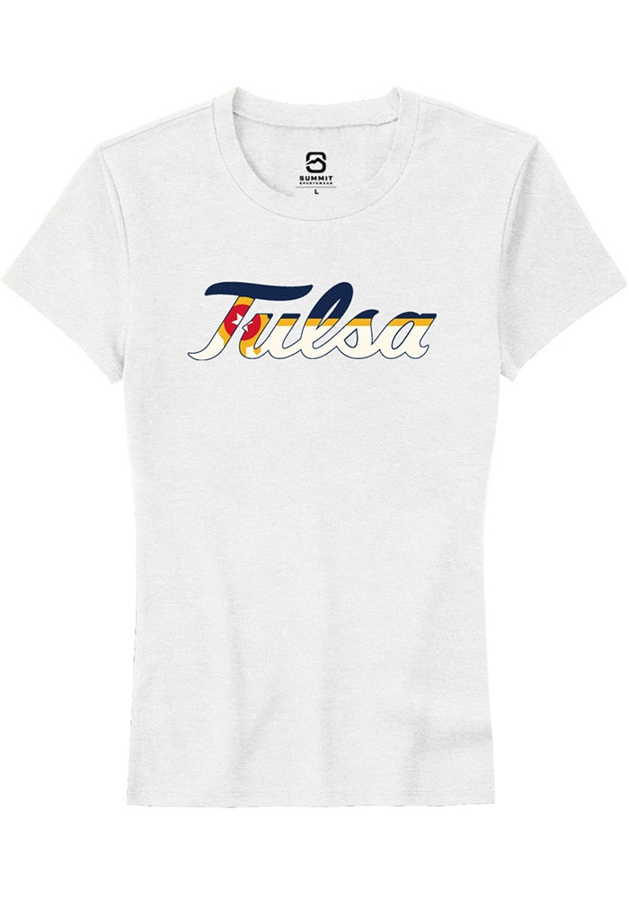 Tulsa Golden Hurricane Womens White City Flag Short Sleeve T-Shirt