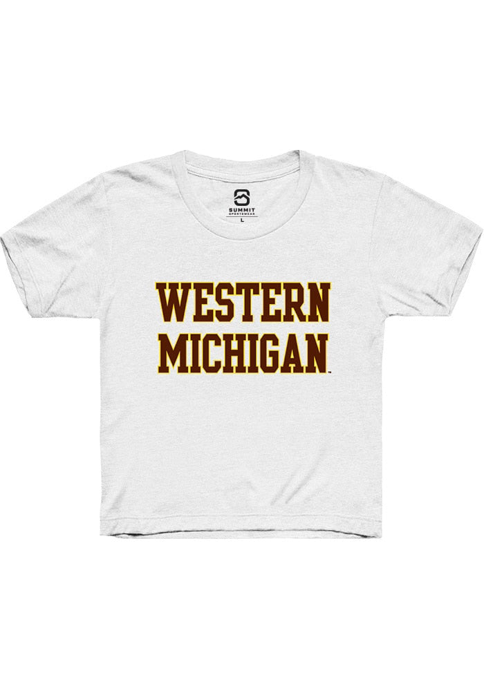Western Michigan Broncos Youth White Straight Block Short Sleeve T-Shirt