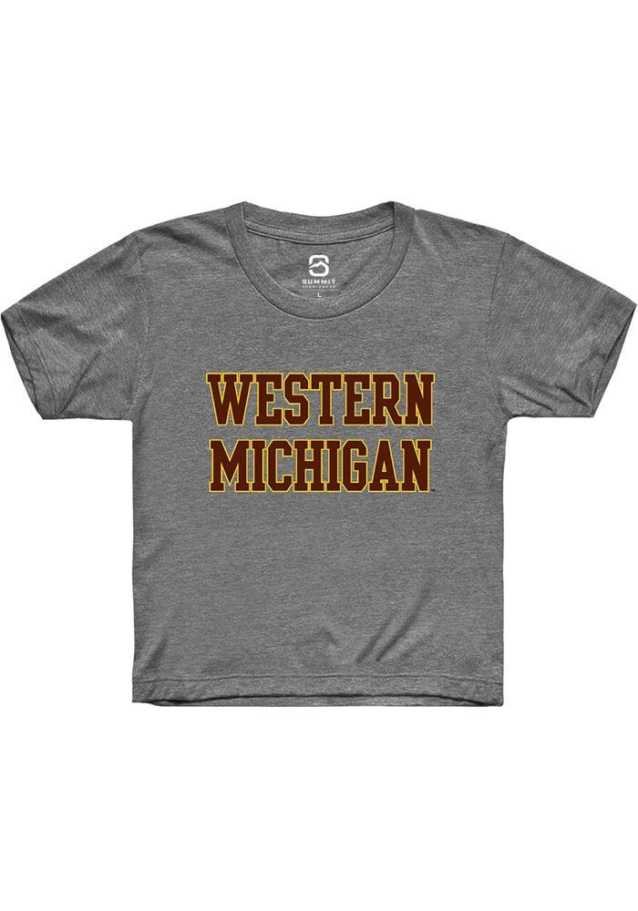Western Michigan Broncos Youth Grey Straight Block Short Sleeve T-Shirt