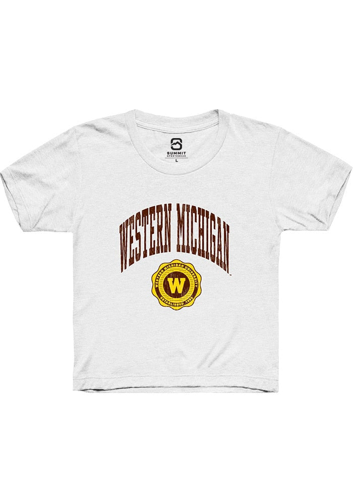 Western Michigan Broncos Youth White Arch Seal Short Sleeve T-Shirt