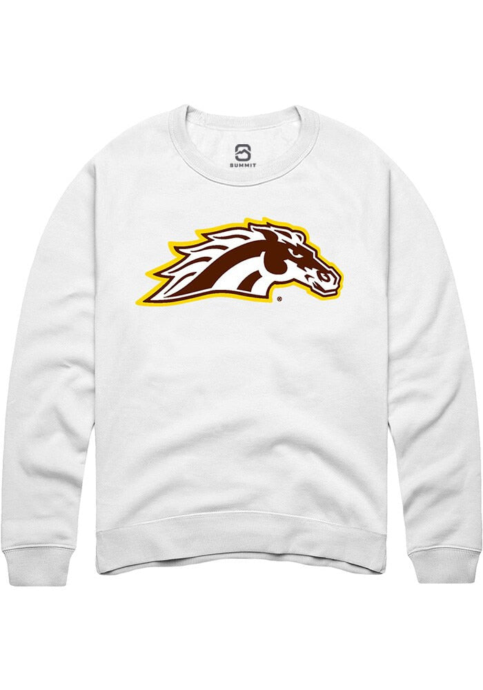 Western Michigan Broncos Mens White Primary Logo Long Sleeve Crew Sweatshirt