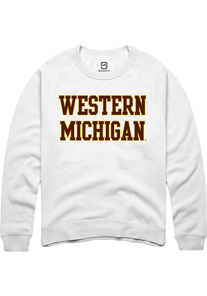 Western Michigan Broncos Mens White Straight Block Long Sleeve Crew Sweatshirt
