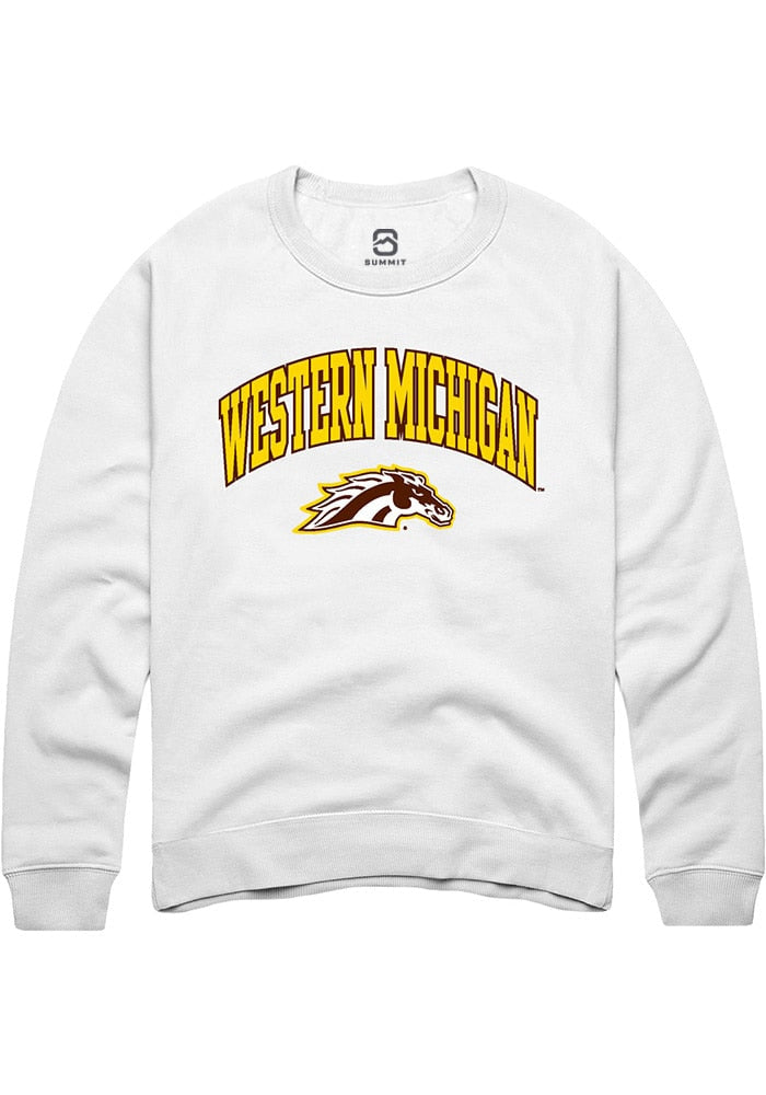 Western Michigan Broncos Mens White Arch Logo Long Sleeve Crew Sweatshirt