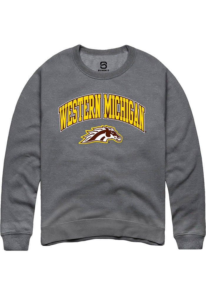 Western Michigan Broncos Mens Grey Arch Logo Long Sleeve Crew Sweatshirt