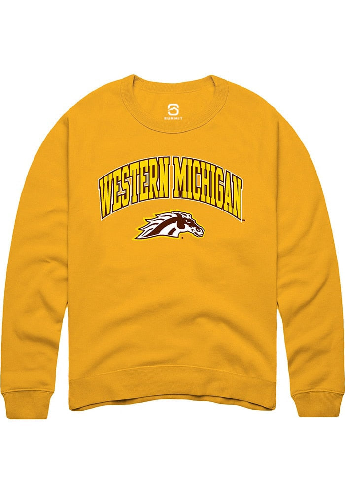 Western Michigan Broncos Mens Gold Arch Logo Long Sleeve Crew Sweatshirt