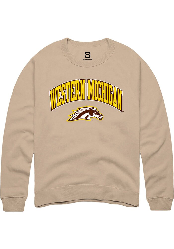 Western Michigan Broncos Mens Tan Arch Logo Long Sleeve Crew Sweatshirt