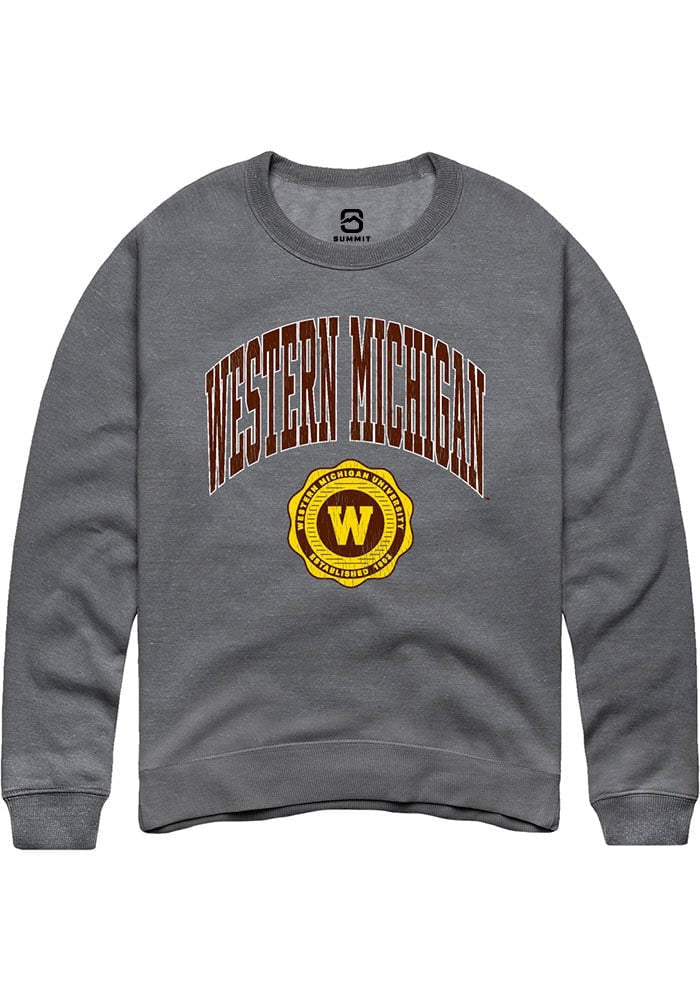 Western Michigan Broncos Mens Grey Arch Seal Long Sleeve Crew Sweatshirt