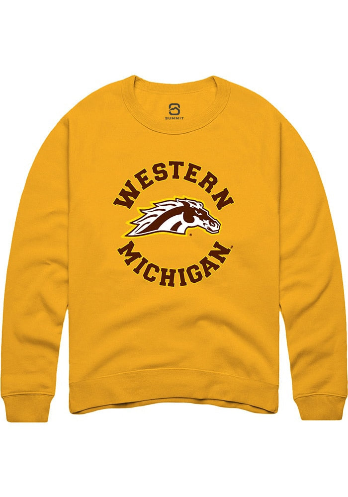 Western Michigan Broncos Mens Gold Circle Long Sleeve Crew Sweatshirt