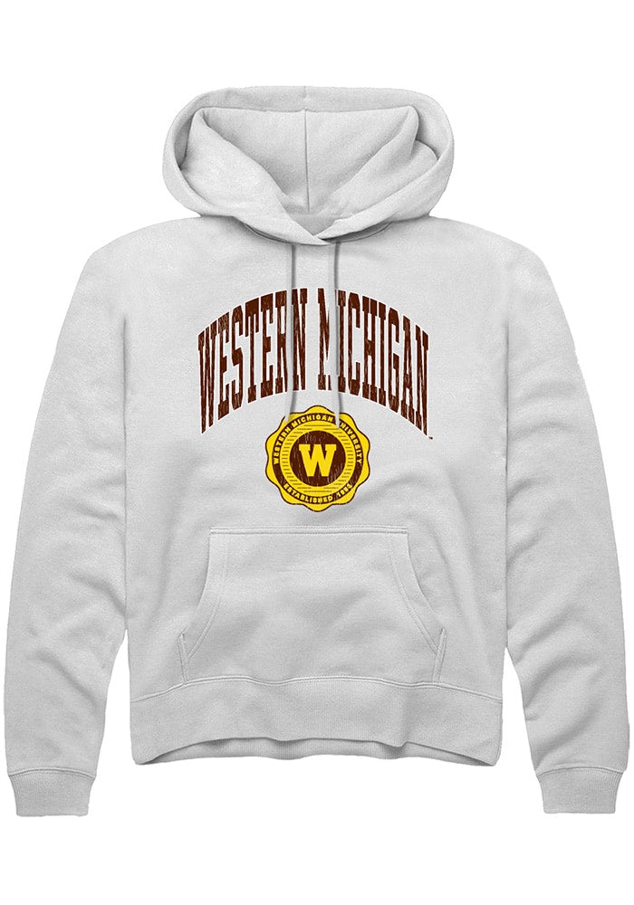 Western Michigan Broncos Mens White Arch Seal Long Sleeve Hoodie
