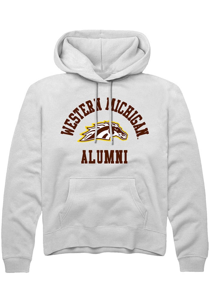 Western Michigan Broncos Mens White Alumni Arch Long Sleeve Hoodie