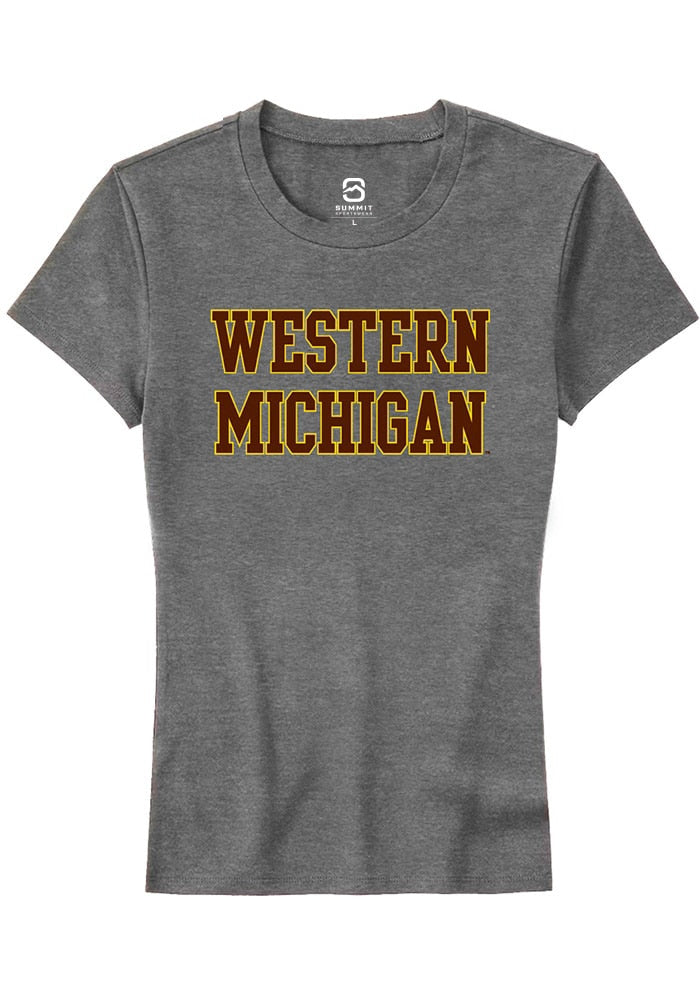Western Michigan Broncos Womens Grey Straight Block Short Sleeve T-Shirt