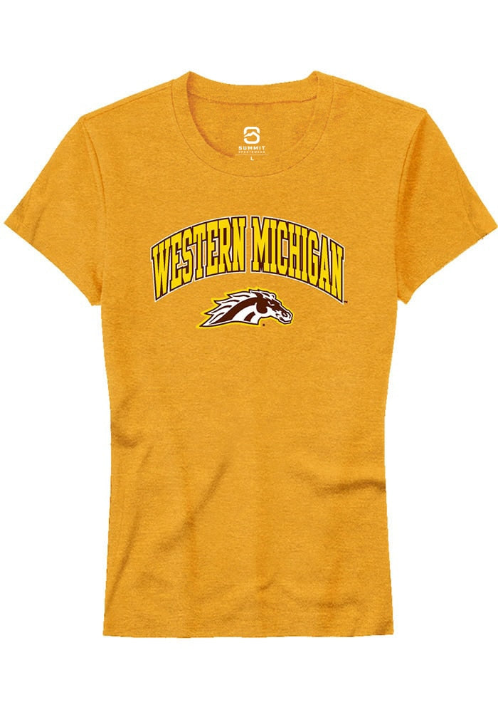 Western Michigan Broncos Womens Gold Arch Logo Short Sleeve T-Shirt