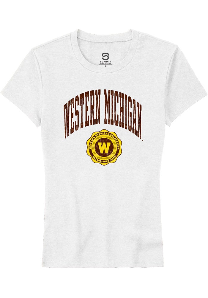Western Michigan Broncos Womens White Arch Seal Short Sleeve T-Shirt