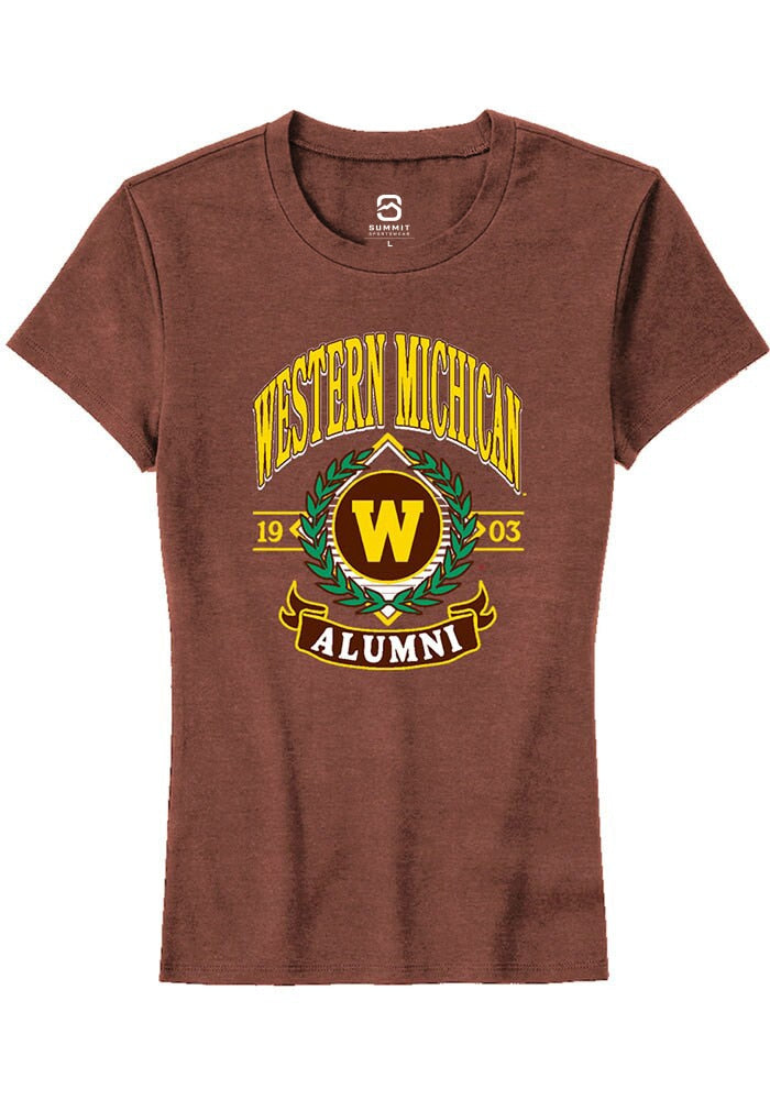 Western Michigan Broncos Womens Brown Alumni Wreath Short Sleeve T-Shirt