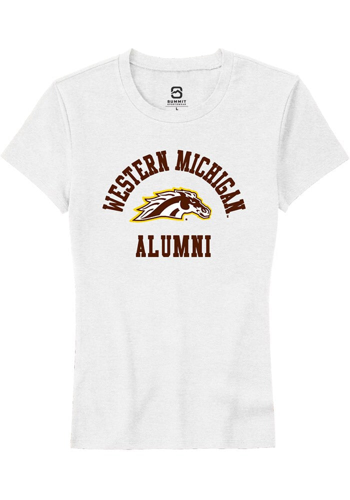 Western Michigan Broncos Womens White Alumni Arch Short Sleeve T-Shirt