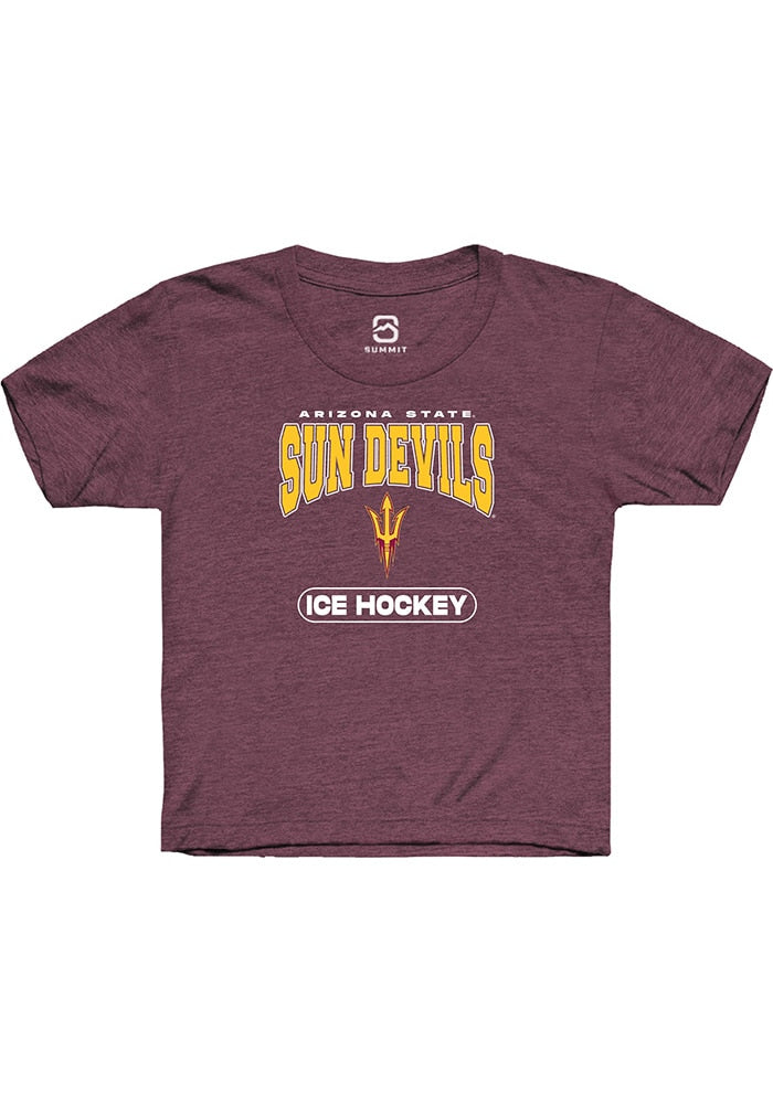 Arizona State Sun Devils Youth Maroon Ice Hockey Short Sleeve T-Shirt