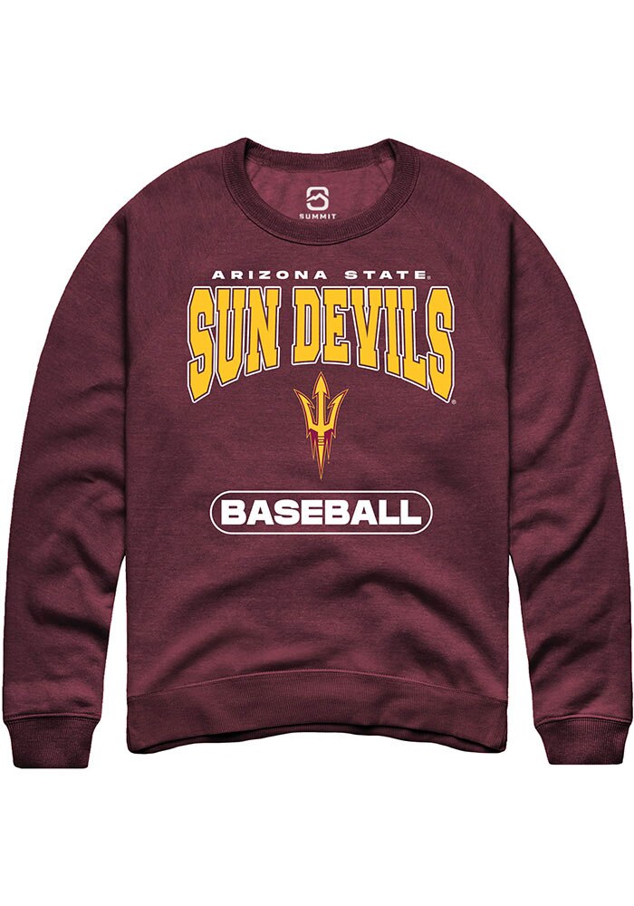 Arizona State Sun Devils Mens Maroon Baseball Long Sleeve Crew Sweatshirt