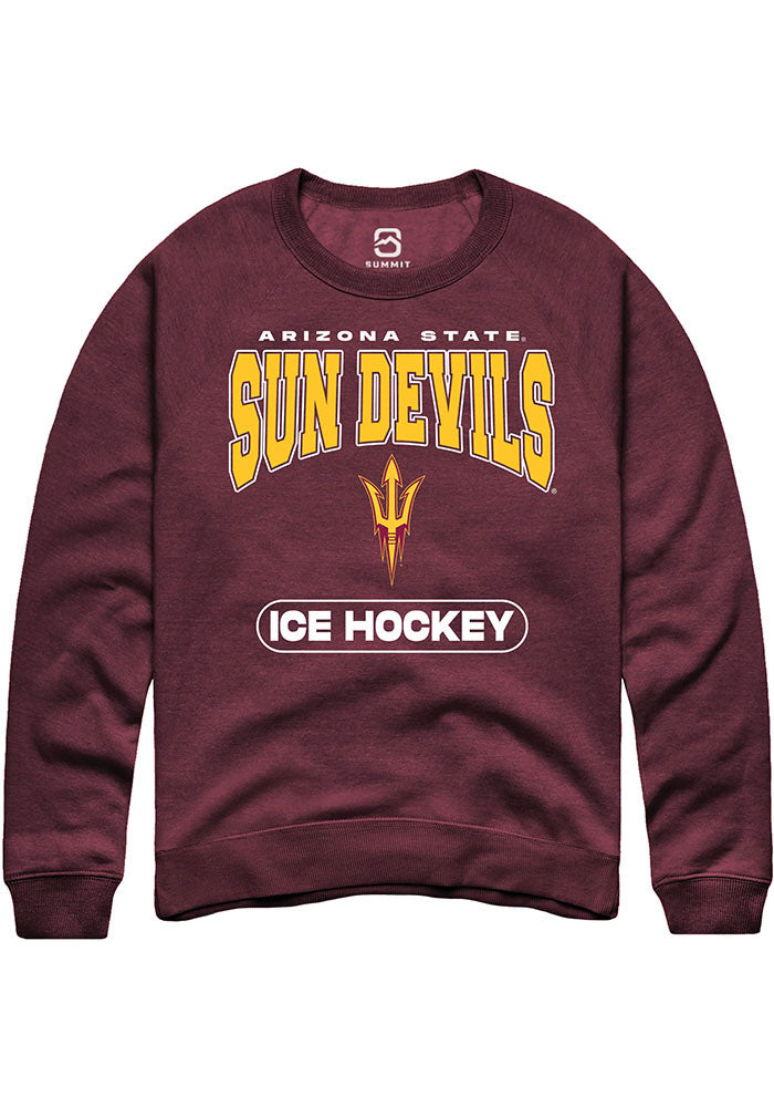Arizona State Sun Devils Mens Maroon Ice Hockey Long Sleeve Crew Sweatshirt