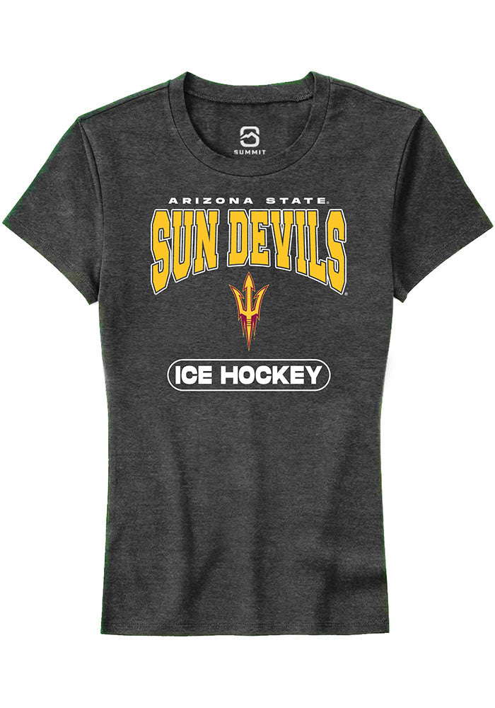 Arizona State Sun Devils Womens Charcoal Ice Hockey Short Sleeve T-Shirt