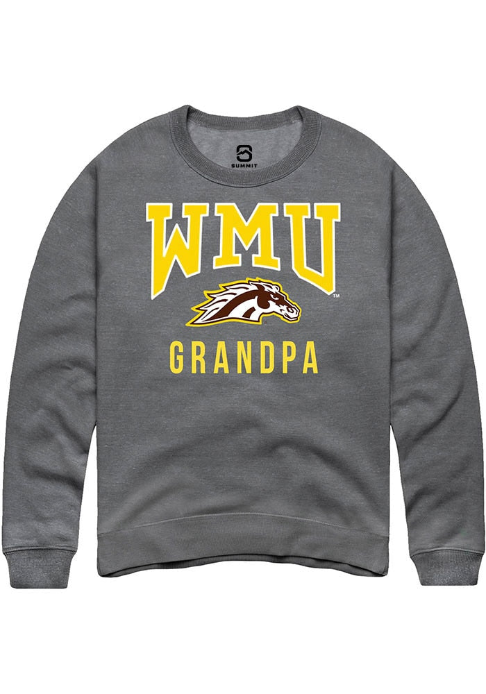Western Michigan Broncos Mens Grey Grandpa Long Sleeve Crew Sweatshirt